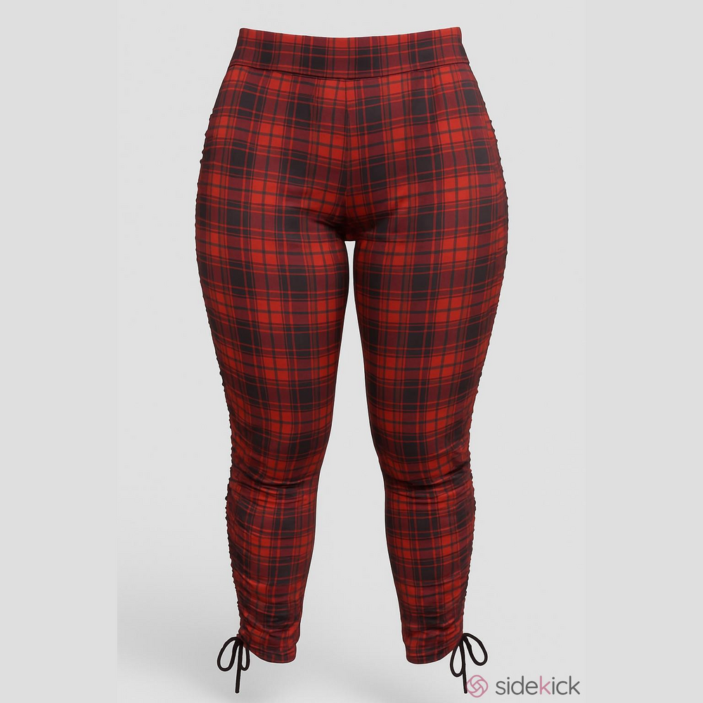 Dressfo Red Plaid Lace Up Leggings Size 8 NWOT